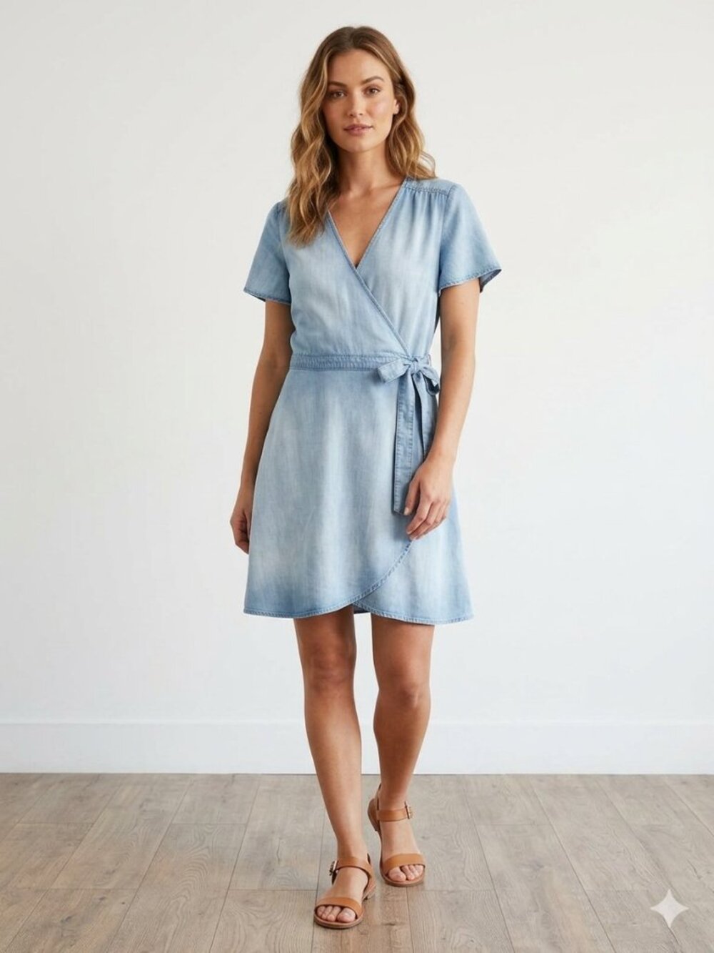 Cloth & Stone short sleeve denim wrap dress, size M